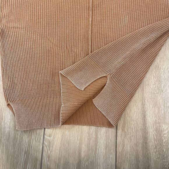 Aerie Oversized Ribbed Half Zip Sweater Tan Cotton Knit NWT XXS - Picture 7 of 11